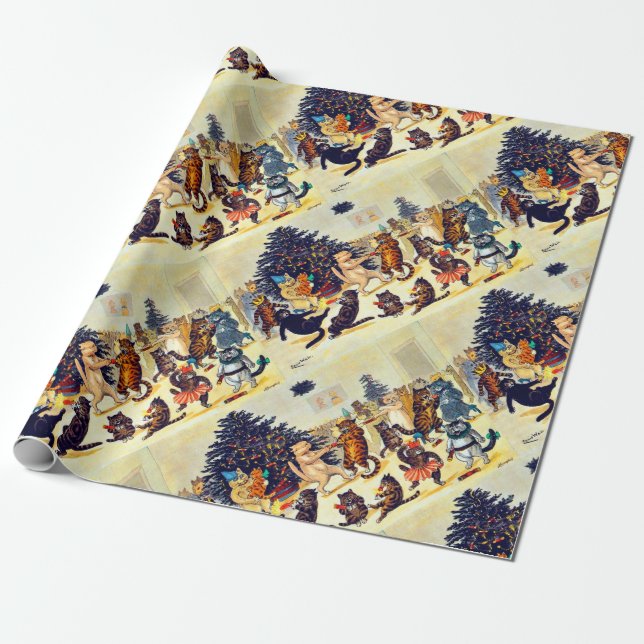 Cat's Christmas Party, Louis Wain Geschenkpapier (Ungerollt)