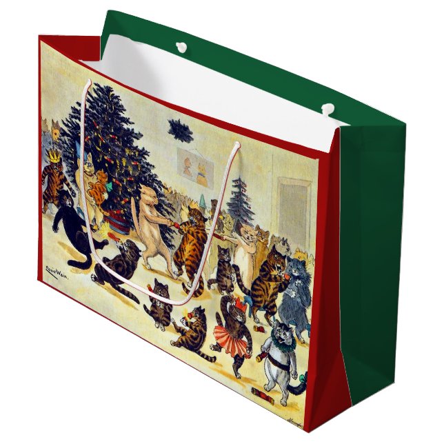 Cat's Christmas Party, Louis Wain Große Geschenktüte (Vorderseite Schrägansicht)