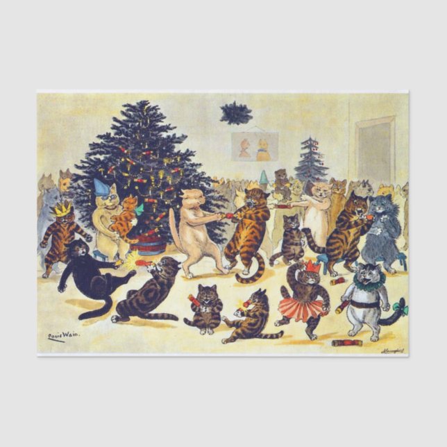 Cat's Christmas Party, Louis Wain Seidenpapier (Vorderseite)