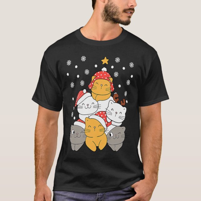 Cats Christmas Tree Xmas Cats Lovers Kids Mens Wom T-Shirt (Vorderseite)