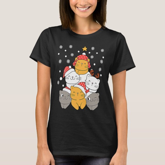 Cats Christmas Tree Xmas Cats Lovers Kids Mens Wom T-Shirt (Vorderseite)