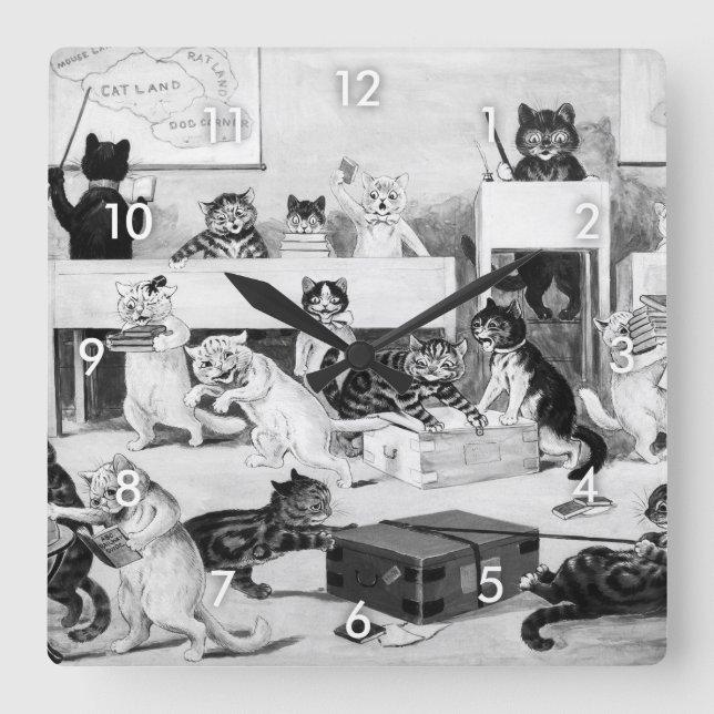 Cats Classroom Discipline, Louis Wain Quadratische Wanduhr (Vorderseite)