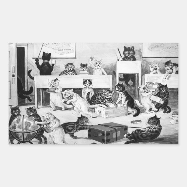 Cats Classroom Discipline, Louis Wain Rechteckiger Aufkleber (Vorderseite)