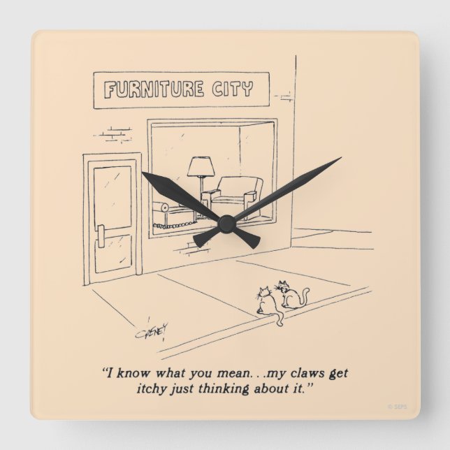 Cats Clawing Möbel Quadratische Wanduhr (Vorderseite)