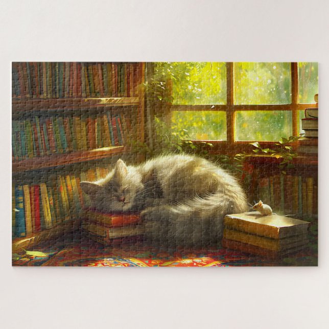 Cat's Cosy Library Siesta Geschenk für Cat Lover Puzzle (Von Creator hochgeladen)