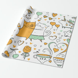 Cats couple illustration. cartoon kitten animals i geschenkpapier