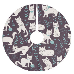 Cats Doodle Style Vintages Muster Polyester Weihnachtsbaumdecke