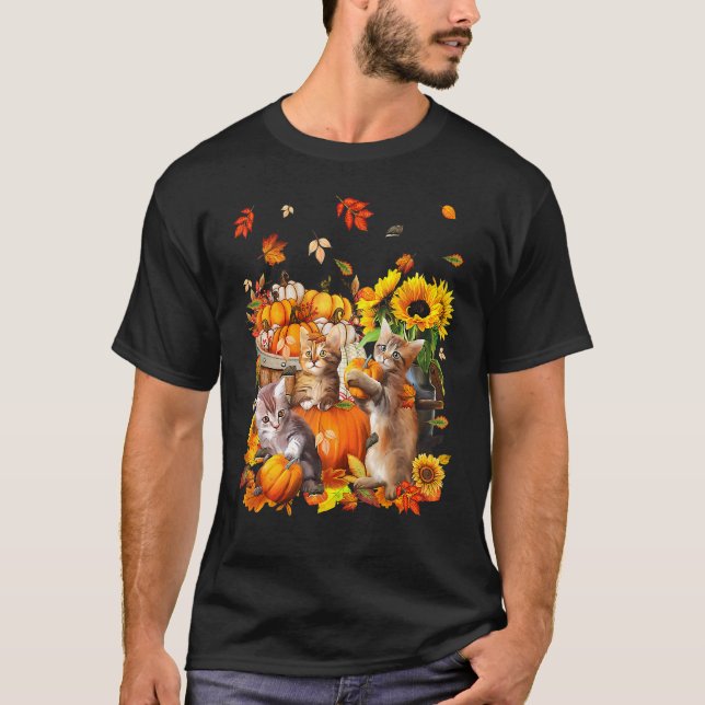 Cats Fall Autumn Pumpkins Thanksgiving Matching Su T-Shirt (Vorderseite)