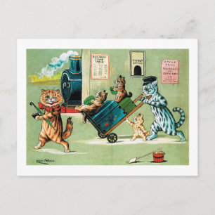 Cats Family Train Travel, Louis Wain Postkarte