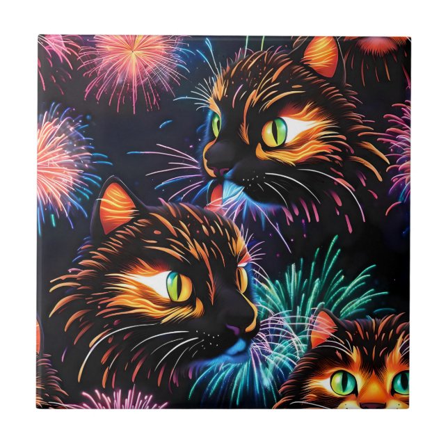 Cats Fireworks Show Fliese (Vorderseite)