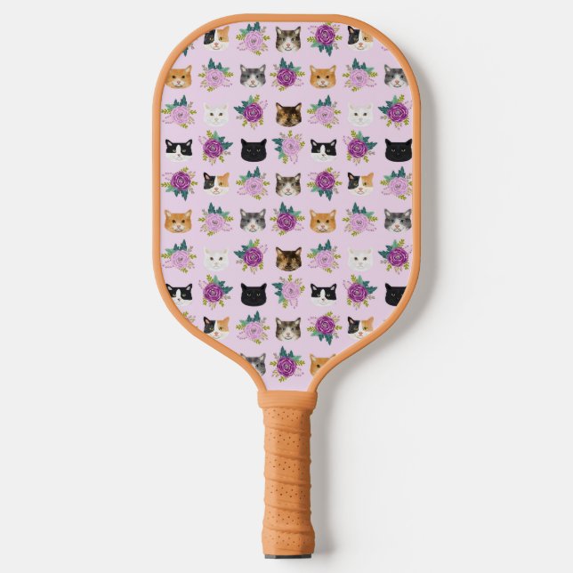Cats Florals Lila Pickleball Schläger (Vorderseite)