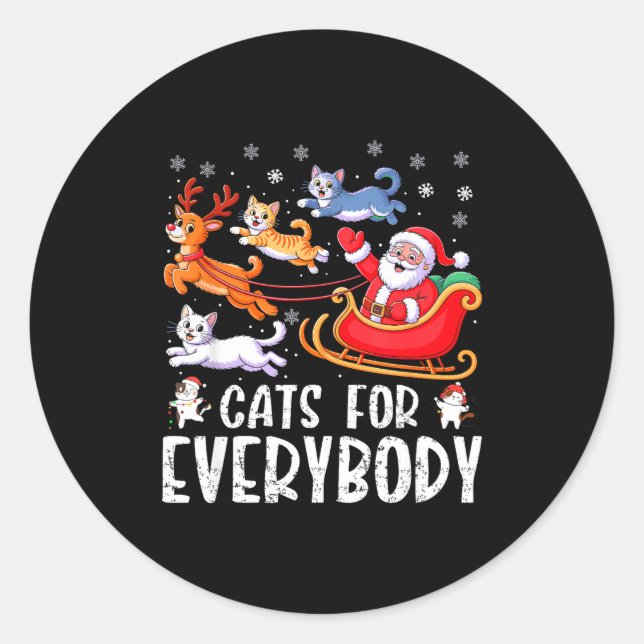 Cats For Everybody Christmas Cat Funny Xmas Men Wo Runder Aufkleber (Vorderseite)