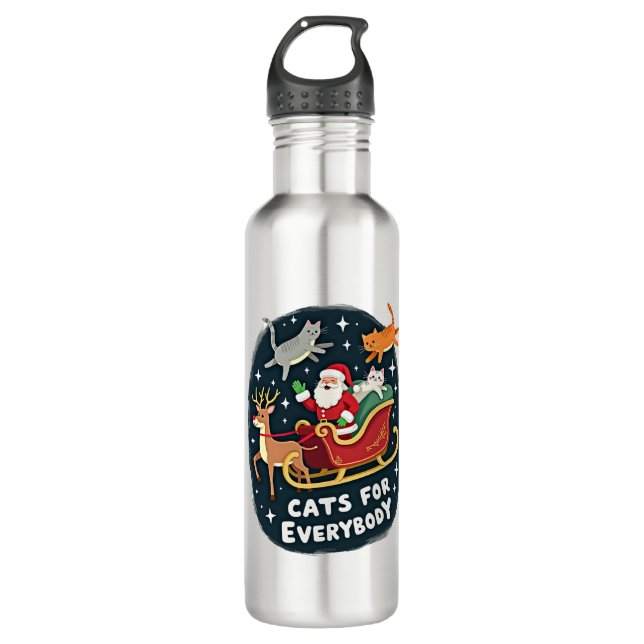 Cats For Everybody Christmas Cat Funny Xmas Women  Edelstahlflasche (Vorderseite)