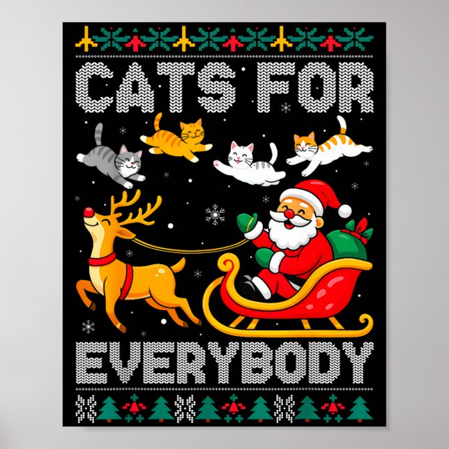 Cats For Everybody Christmas Cat Funny Xmas Women  Poster (Vorne)