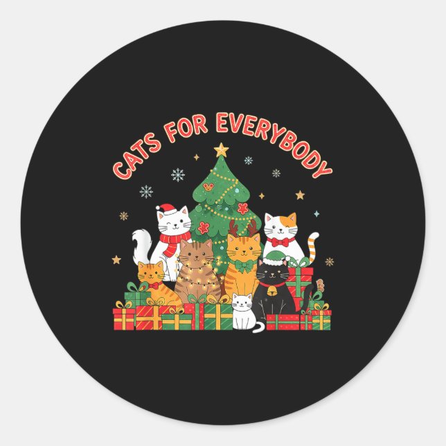 Cats For Everybody Christmas Cat Funny Xmas Women  Runder Aufkleber (Vorderseite)