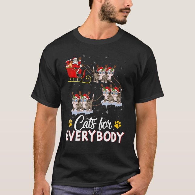 Cats For Everybody Xmas Santa Sleigh Cat Christmas T-Shirt (Vorderseite)