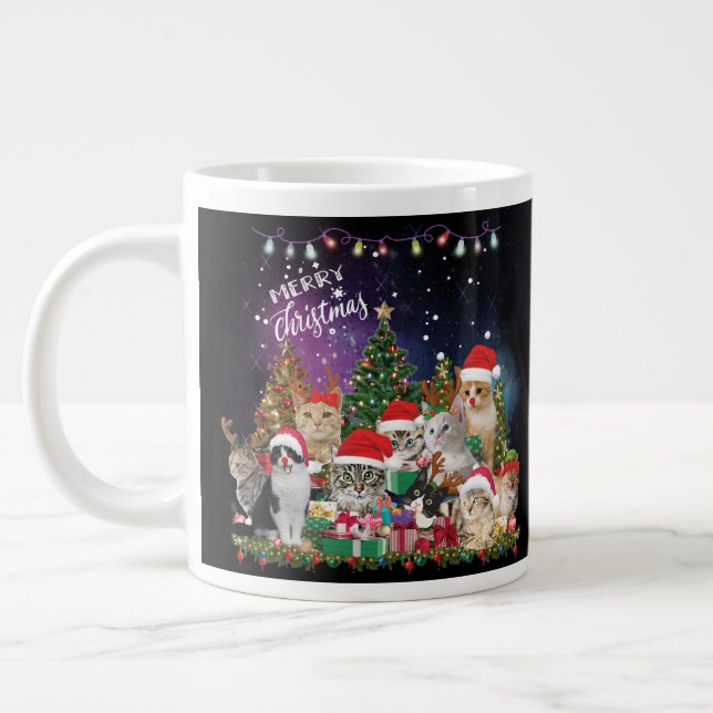 Cats Frohe Weihnachten Licht Jumbo-Tasse (Links)
