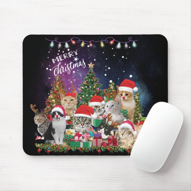 Cats Frohe Weihnachten Licht Mousepad (Mit Mouse)
