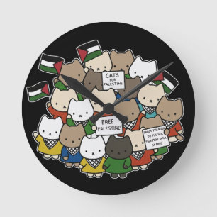 Cats für Palästina – Kawaii Katzen für Gerechtigke Runde Wanduhr