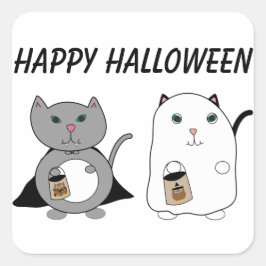 Cats Ghost Vampire Happy Halloween Custom Quadratischer Aufkleber