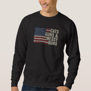 Cats Guns Messy Buns - Womens Usa Flag Pro Gun Cat Sweatshirt
