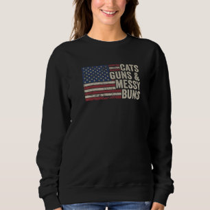 Cats Guns Messy Buns - Womens Usa Flag Pro Gun Cat Sweatshirt