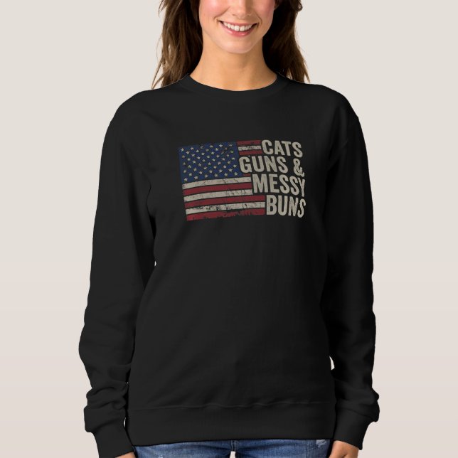 Cats Guns Messy Buns - Womens Usa Flag Pro Gun Cat Sweatshirt (Vorderseite)