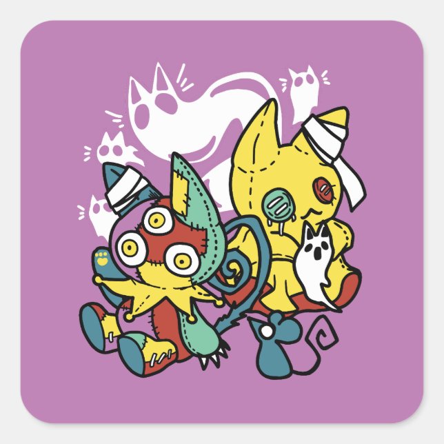 Cats Halloween Art: paw-sehenswert erschreckend Quadratischer Aufkleber (Vorderseite)