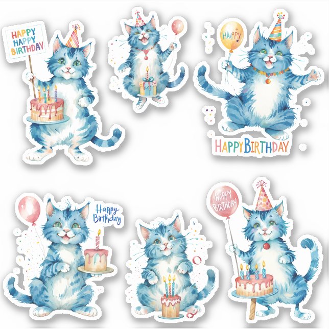 Cats Happy Birthday Aufkleber (Vorderseite)
