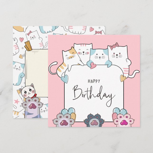 Cats Happy Birthday Feiertagskarte (Vorne/Hinten)