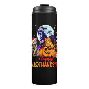 Cats Happy Hallothanksmas Halloween Erntedank C Thermosbecher