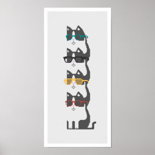 Cats In Glasses Pile Pixel Art Poster