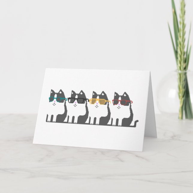 Cats In Glasses Row Pixel Art Greeting Card Karte (Vorderseite)
