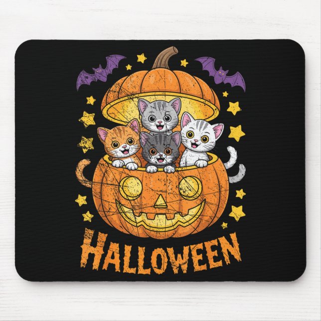 Cats In Pumpkin Cute Halloween Kitties Funny  Mousepad (Vorne)