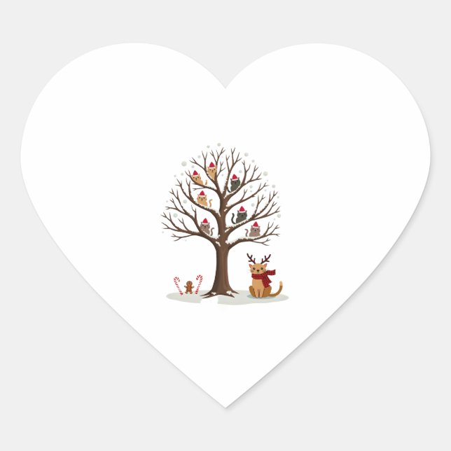 Cats In Snow Tree Winter Christmas Santa Hat X-mas Herz-Aufkleber (Vorderseite)