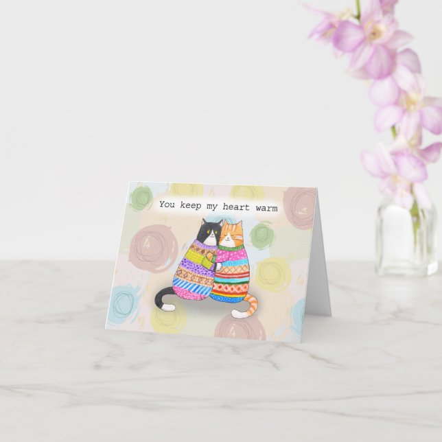 Cats in Sweater Snuggling You Make My Heart Warm Karte (Orchidee)