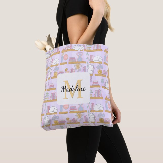 Cats in the Library Book Tote Bag Girly Purple (Von Nahem)