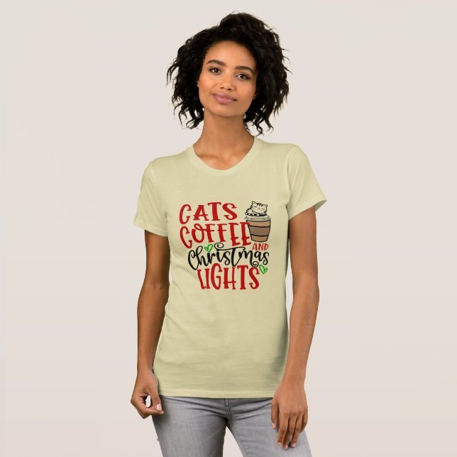 Cats Kaffee, WeihnachtsLICHT Weihnachtskatz T-Shirt (Vorne ganz)
