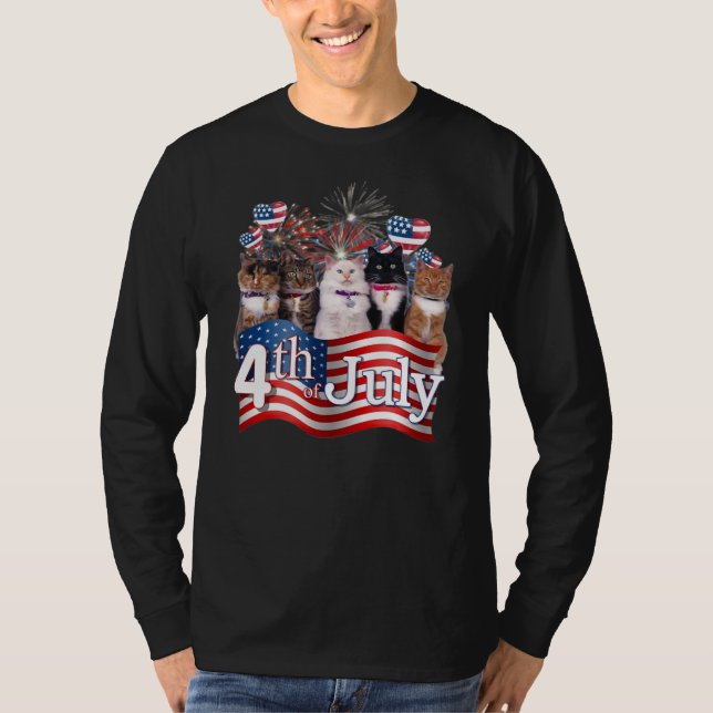 Cats Kitten Herz Feuerwerk American Flag 4th of T-Shirt (Vorderseite)