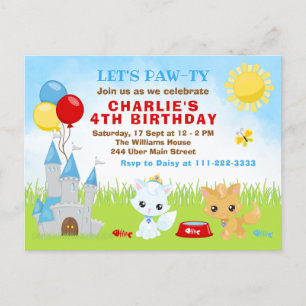 Cats Kittens Castle Blue Birthday Party Postcard Postkarte