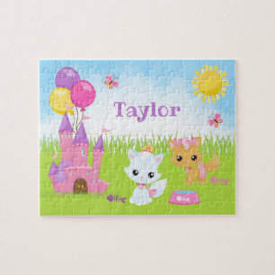 Cats Kittens Castle Pink und Lila Jigsaw Puzzle
