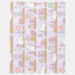 Cats Library Pastel Girl Book Purple Fleecedecke
