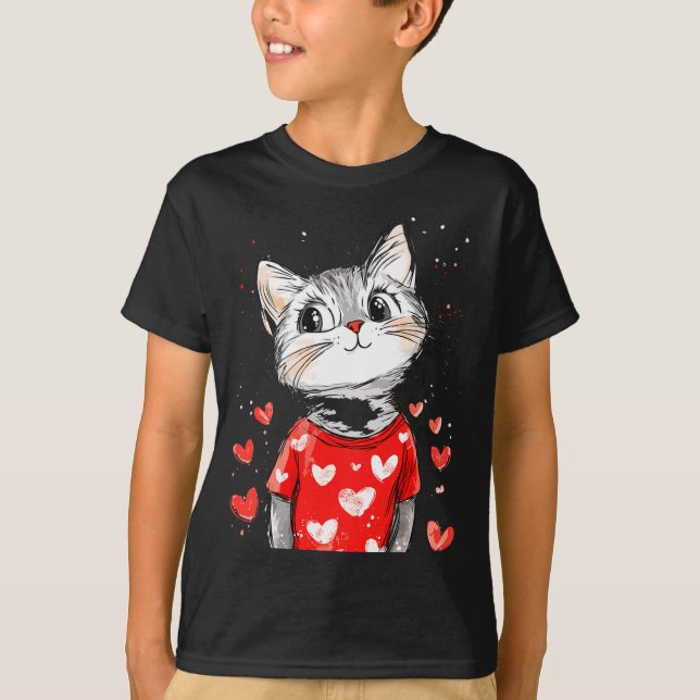 Cats Lover Heart Girls Kitten Valentine’s Day Wome T-Shirt (Vorderseite)