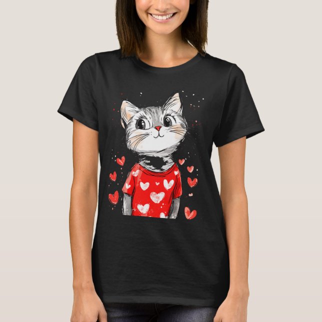 Cats Lover Heart Girls Kitten Valentine’s Day Wome T-Shirt (Vorderseite)