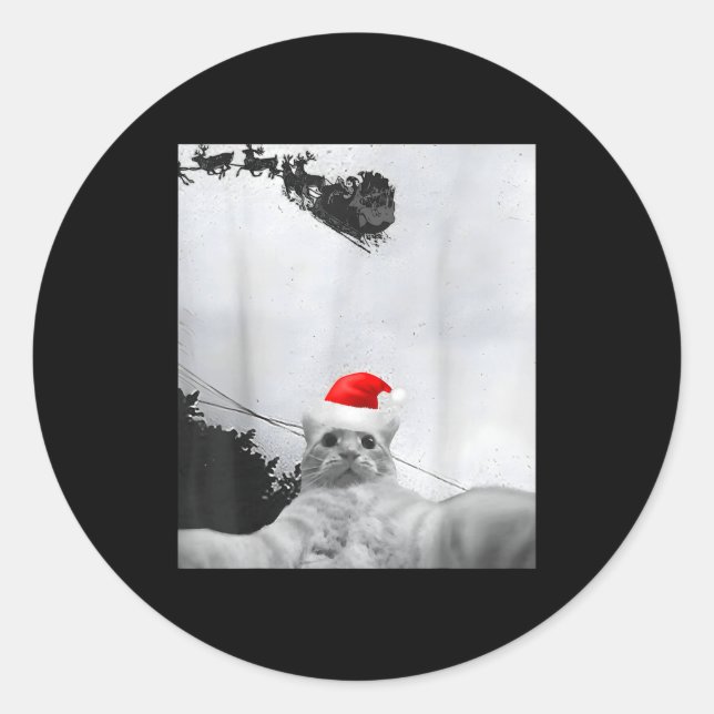 Cats Meme Funny Cat Selfie With Santa Hat Christma Runder Aufkleber (Vorderseite)