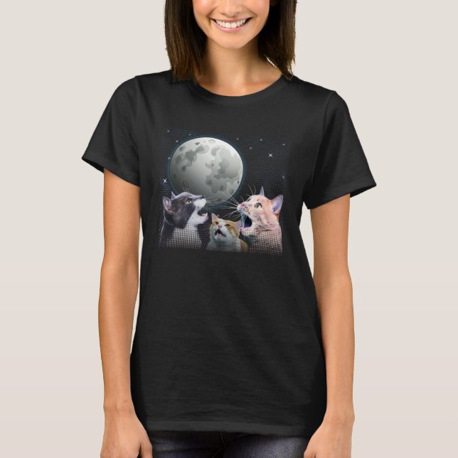 Cats Meowling At Moon Cat   Space Kitten Joke T-Shirt (Vorderseite)