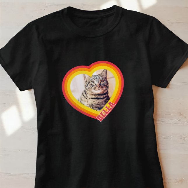 Cat's Modern Simple Playful Heart Name and Foto T-Shirt (Von Creator hochgeladen)