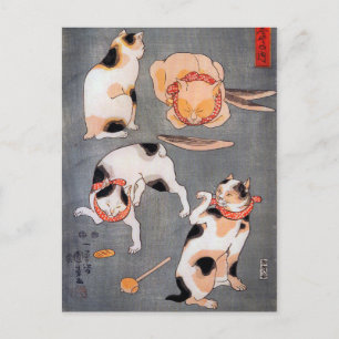 Cats (Neko) in Different Poses Utagawa Kuniyoshi Postkarte