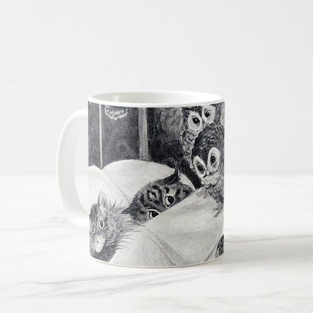 Cats Nightmare Owl Bird, Louis Wain Kaffeetasse (Vorderseite Links)