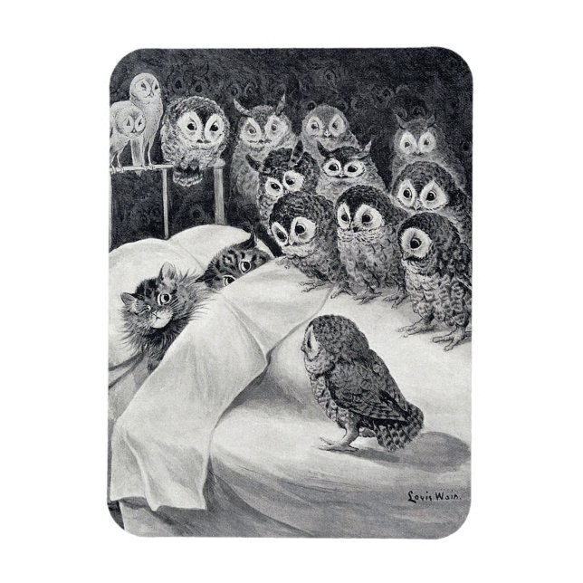 Cats Nightmare Owl Bird, Louis Wain Magnet (Vertikal)